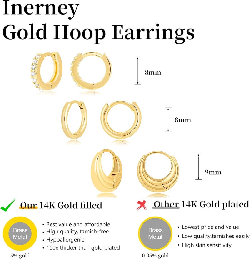 Inerney 14K Gold Plated Huggie Hoop Earrings for Women, Small Sterling Silver Earring Set Hypoallergenic Cartilage Helix Stacks, Mini Dainty Cute Trendy Birthstone Jewelry Gift for Multiple Piercings - Image 4